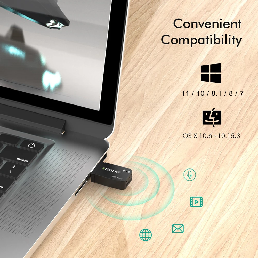 EDUP 1689 1300Mbps Mini USB WiFi adaptador tarjeta de red de doble banda 5G 2,4 GHz adaptador inalámbrico AC USB para PC de escritorio portátil Win11 - imagen 5