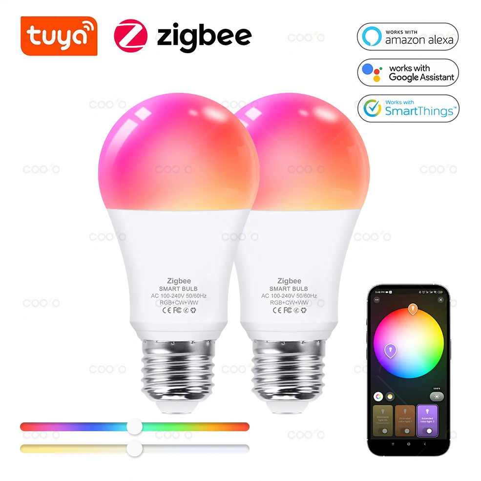 Bombilla LED Zigbee 3,0 de 18W RGB + WW + CW E27 Tuya bombilla inteligente funciona con Smart Life Alexa Amazon Google Home Hub requerido - imagen 2