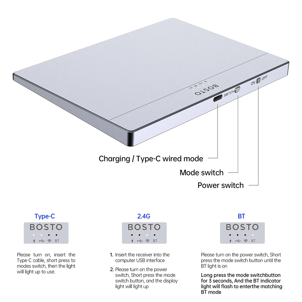 Ratón con panel táctil USB, panel táctil inalámbrico Bluetooth multigaso tipo C, Trackpad de precisión con cable recargable para ordenador portátil, PC, iPad y Mac - imagen 4