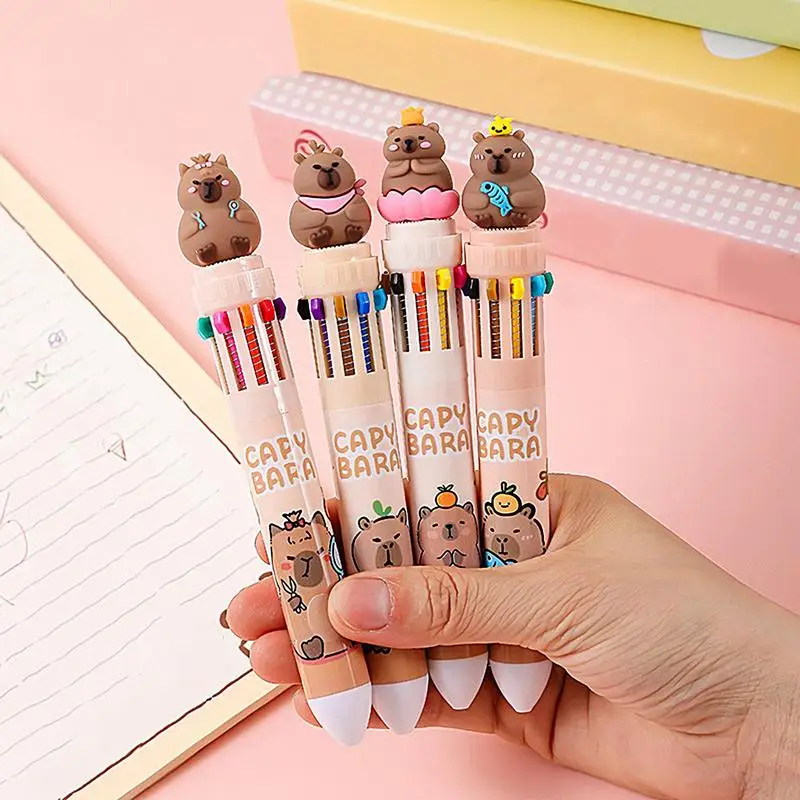 1 Uds. Bolígrafo de prensa de capibara de dibujos animados Kawaii de 10 colores, suministros para estudiantes, bolígrafo de Gel de prensa de papelería de 0,5mm para niños y adultos - imagen 4