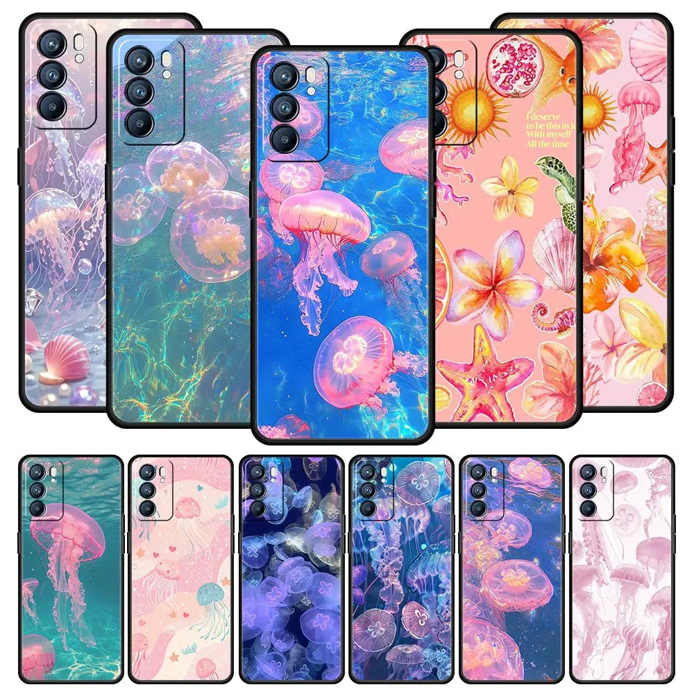 Funda oceánica de medusas rosas para Oppo Reno14 Reno13 Reno12 11 F 10 Find X5 X9 Pro A54 5G A53 A52 A9 A78 4G A79 A80 A98