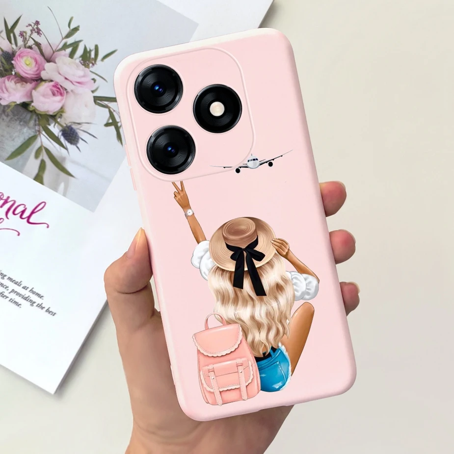 Una caja de teléfono rosa con una mujer