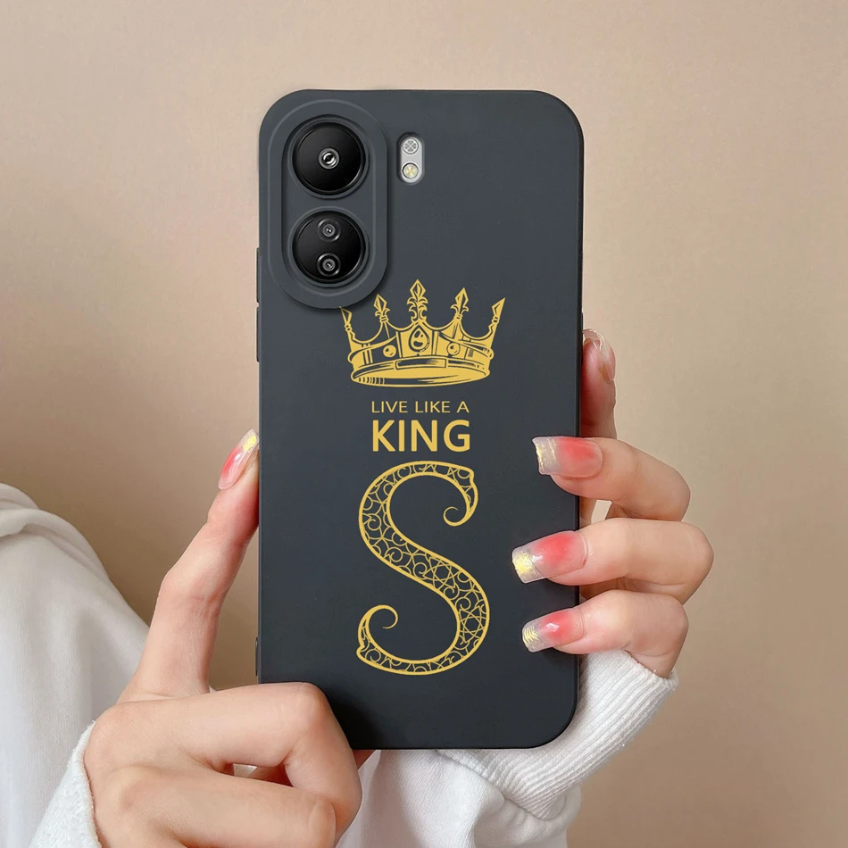 Para Xiaomi Poco C65 Funda corona letra actualización Cámara protección Coque suave silicona líquida blanco y negro Funda de teléfono pareja Funda - imagen 4