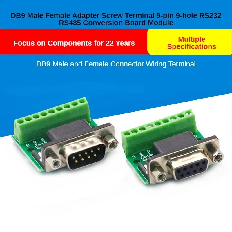 Adaptador DB9 macho hembra, módulo de terminales de señales RS232 RS485 Serial a Terminal, placa de ruptura de conector de 9 pines y 9 orificios, 1 Uds.