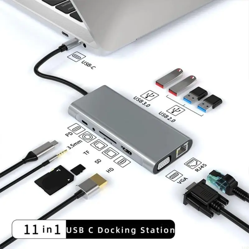 Aleación aluminio 11 puerto estación acoplamiento USB C compatible - imagen 2