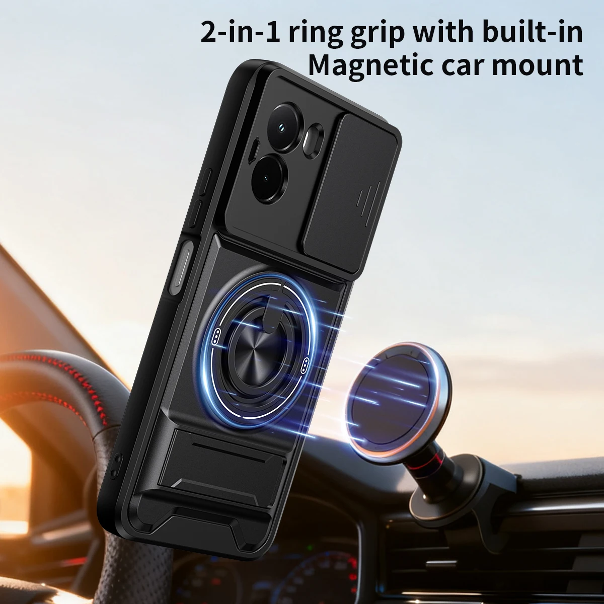 Funda para POCO M7 4G, Funda giratoria deslizante para cámara, anillo de protección, soporte a prueba de golpes, Funda - imagen 2