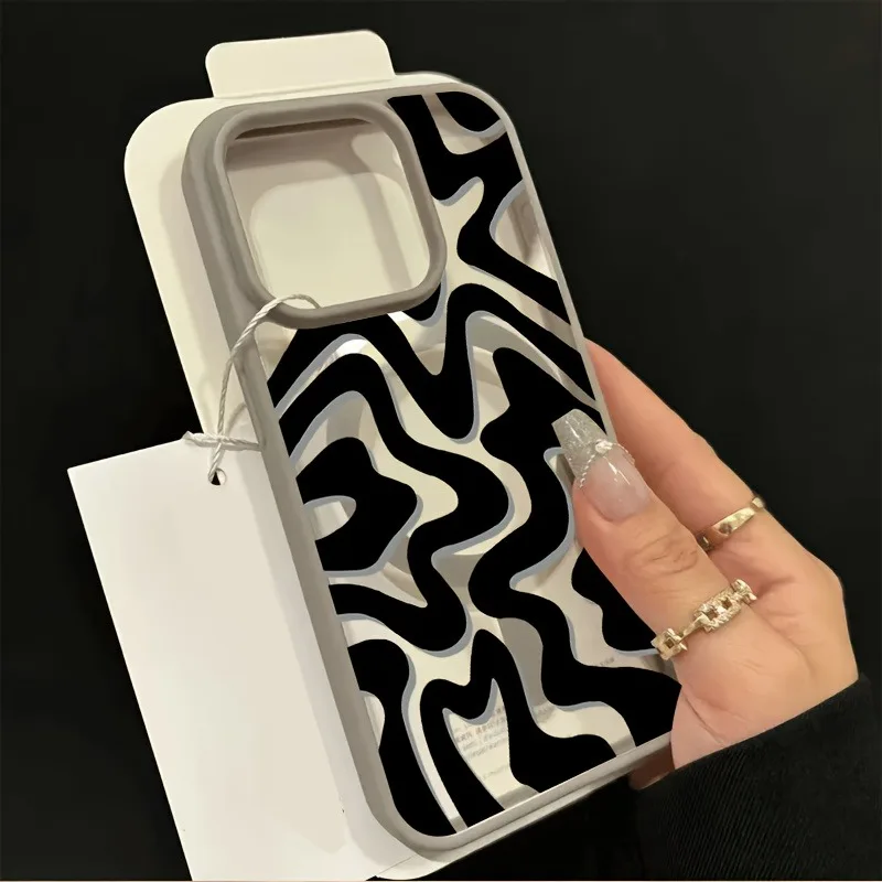 Funda de teléfono con carga inalámbrica a rayas blancas y negras para iPhone 17 16 15 14 13 12 Pro Max 16 Plus 16E Air 11 cubierta magnética - imagen 3