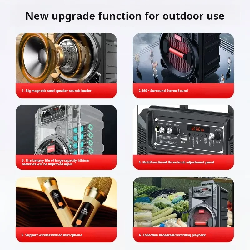 Altavoz Bluetooth de 300W, Subwoofer de 6,5 pulgadas, altavoz de Karaoke, Pilar para exteriores, altavoz de baile cuadrado multifuncional móvil, TF, AUX, USB - imagen 5