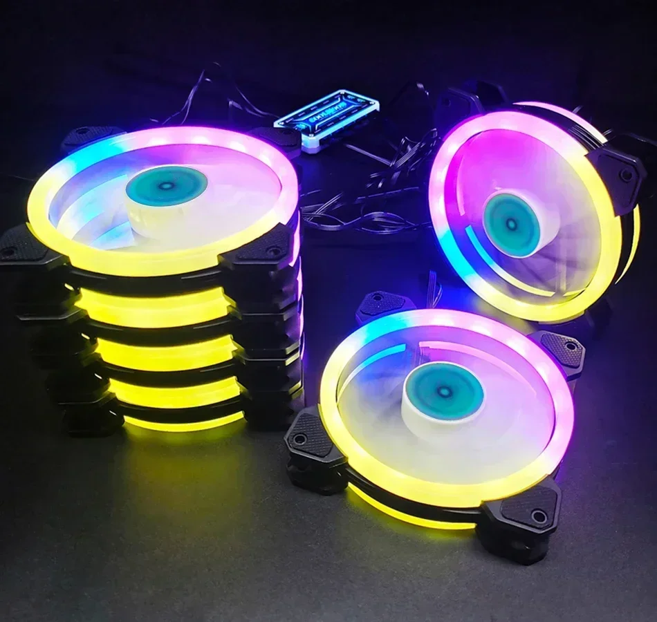 Wovibo-Ventilador con carcasa RGB para Pc y ordenador, enfriador silencioso Argb de 120mm, 6 pines, 12cm, placa base sincronizada Aura Sync - imagen 3