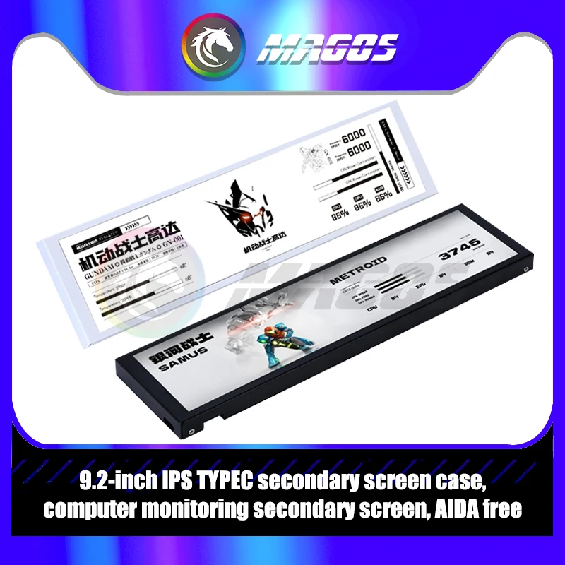 Turing-Smart Caja de computadora Pantalla IPS de 9,2 pulgadas Tipo-C, Monitor de gabinete para jugadores de PC Monitoreo AIDA 64 libremente, Negro/Blanco