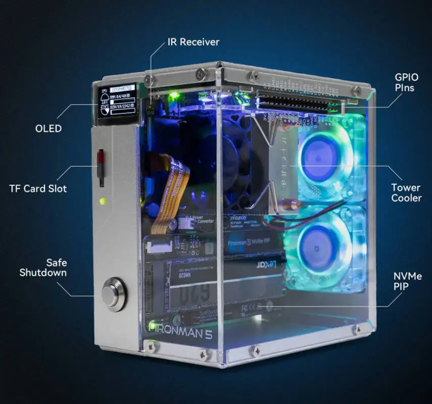 Pironman 5 NVMe M.2 SSD PCIe Mini funda para PC para Raspberry Pi 5 (documentos EN/DE/JP EN línea) - imagen 2