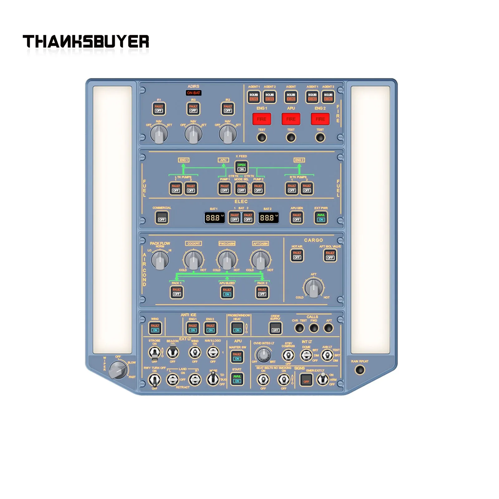 Panel superior A320 del simulador de vuelo WINGFLEX con paneles IRS y iluminación, simulación superior diseñada para plataformas de PC,