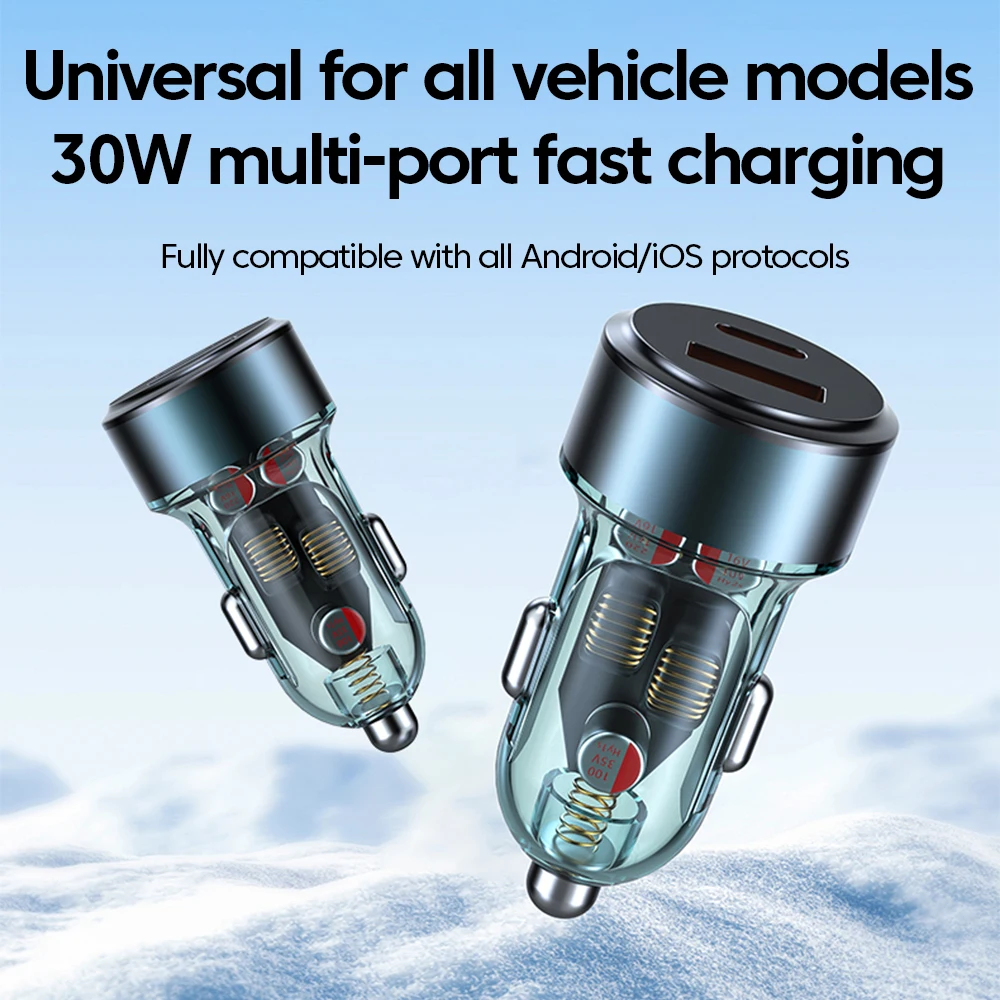 Cargador de coche transparente de 120W PD30W, adaptador de cargador de teléfono de coche USB tipo C de carga rápida para iphone 15 16 Samsung Huawei Xiaomi - imagen 3