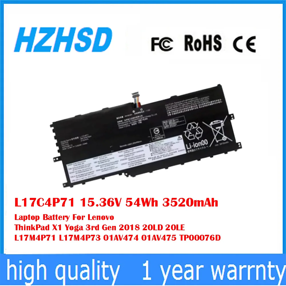 L17C4P71 01AV474 01AV475 L17M4P71 SB10K97623 01AV499 L17C3P71 batería Original para Lenovo X1 YOGA GEN 3 2018