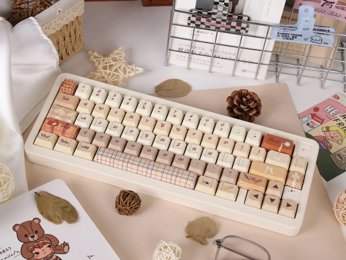 Otoño británico Keycap luz Retro caqui cereza Pbt otoño 141 teclas Keycaps L Enter Key 2,25/2.75U Space Bar Alice Layout Keycaps - imagen 5
