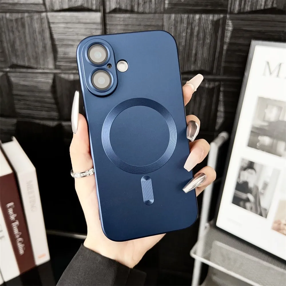 Funda magnética mate metálica de lujo, carcasa a prueba de golpes para iPhone 16, 15, 14 Pro Max Plus, 13, 12, 11, XR, X, XS, 7, 8, SE - imagen 3