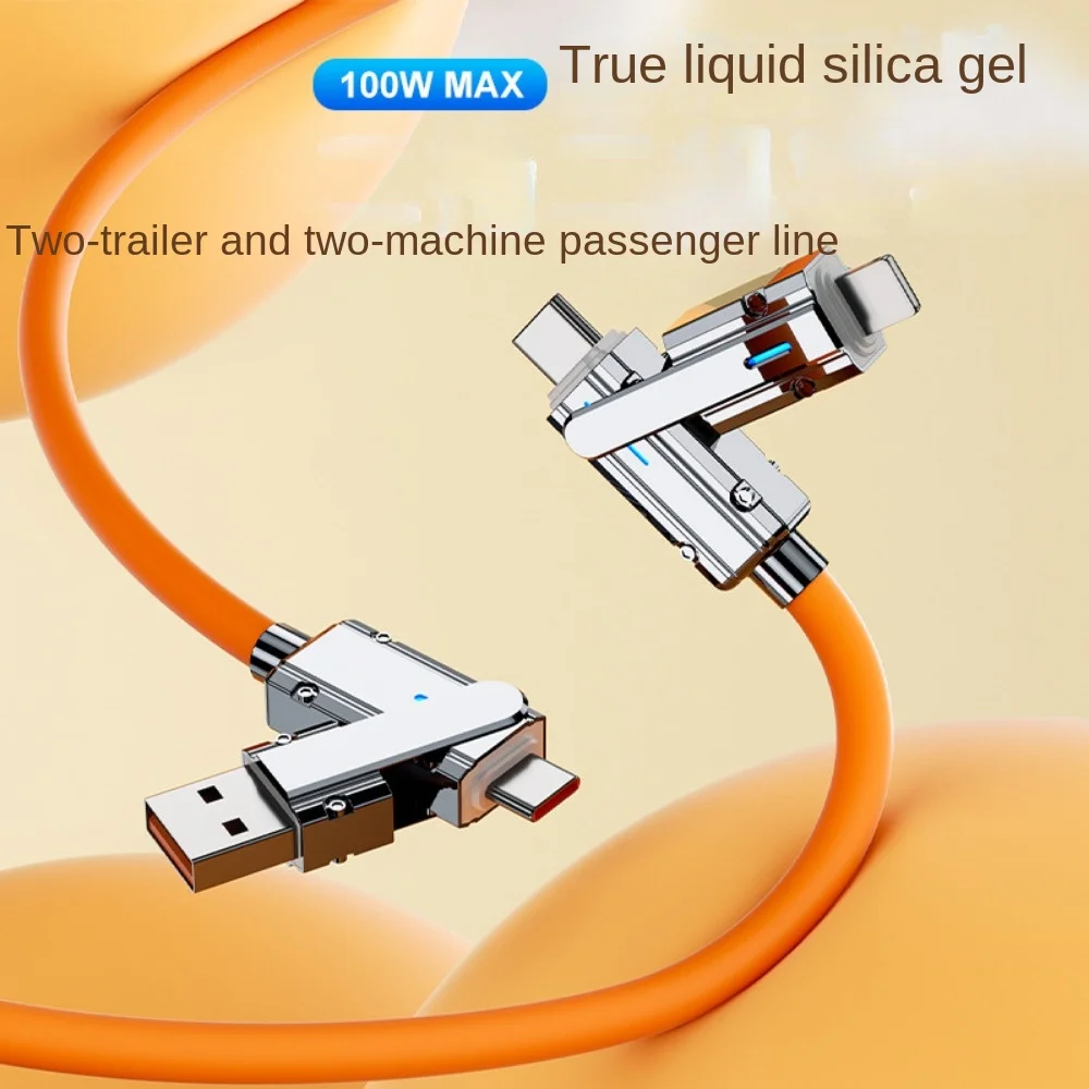 Cable de datos dos a dos 100w carga súper rápida aleación de zinc PD cuatro en uno multiusos tipo c para iluminación