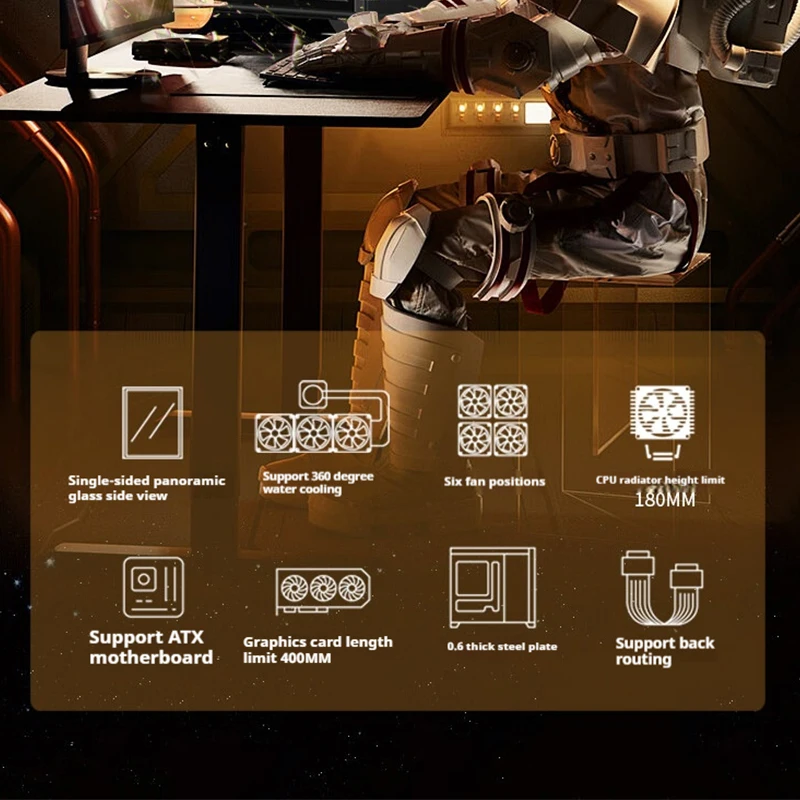 HESTART-placa base Star Track X ATX, lado de cristal transparente, TYPE-C, compatible con 360/240, caja de juegos para ordenador de escritorio refrigerada por agua - imagen 3