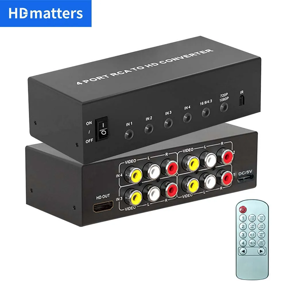 Conmutador convertidor RCA a HDMI 1080P 4 en 1 salida compuesto AV a HDMI convertidor de interruptor escalador con control remoto 3 RCA AV en salida HDMI - imagen 2
