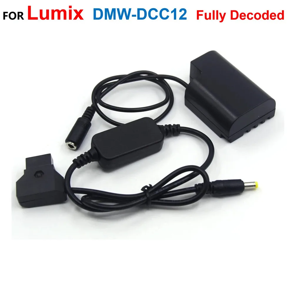 DMW-DCC12 batería falsa de DMW-BLF19E totalmente decodificada + Cable de alimentación reductor de D-TAP para Panasonic DMC-GH3K DMC-GH4 DMC-G9 DMC-GH5S