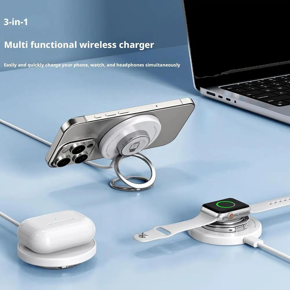Soporte magnético de carga inalámbrica 3 en 1 para teléfono móvil Magsafe, estación de carga inalámbrica de 15W para Apple Watch - imagen 2