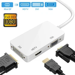 Mini Displayport DP macho a DVI HDMI, adaptador hembra de Audio VGA compatible con puerto de visualización, convertidor de Cable para proyector de PC, 3 en 1