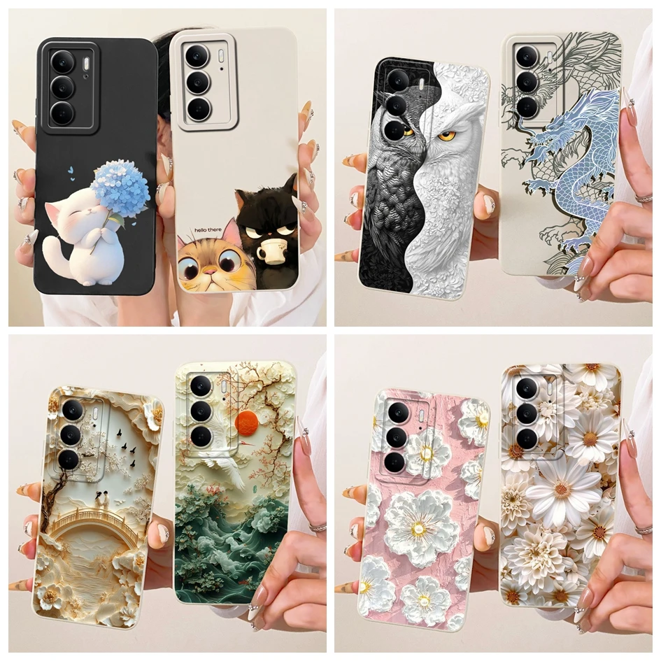 Para Realme C75 4G Funda RMX3941 Popular Daisy Cat Dragon Funda de dibujos animados Funda de silicona líquida suave para Realme C75x C 75 2025 Shell