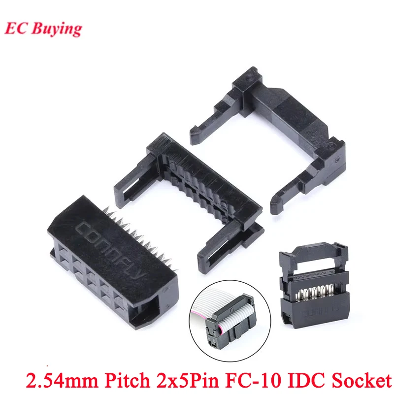 20 juegos/1 Juego de conector hembra IDC de 10 pines, paso de 2,54mm, 2x5 pines, FC-10, conector IDC de paso de doble fila, Terminal JTAG de 10 pines