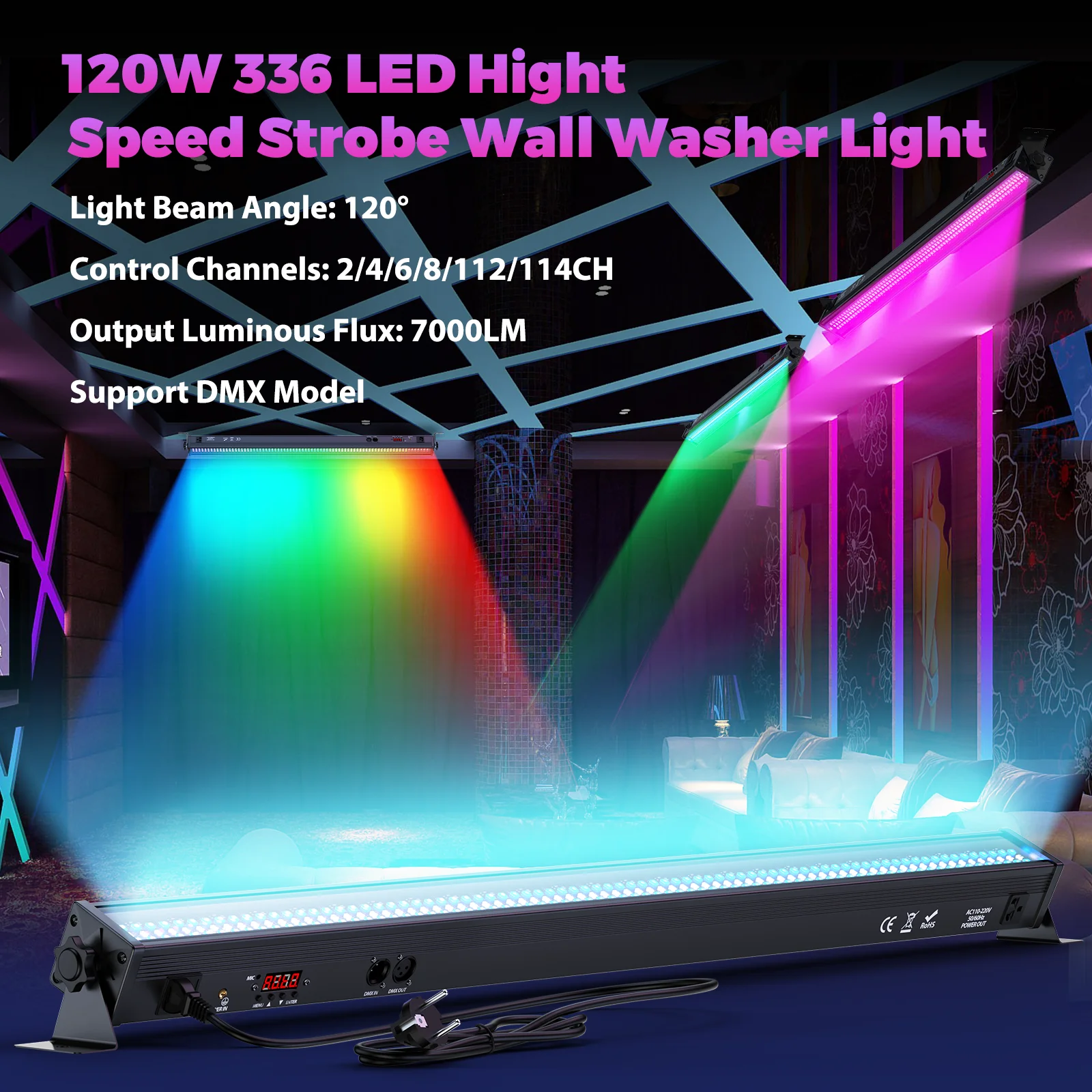 U'King 1/2 Uds 120W barra de luz de lavado de pared RGB 336 LED luces de escenario 7000lm luces de pared para el hogar club nocturno boda fiesta Show - imagen 4