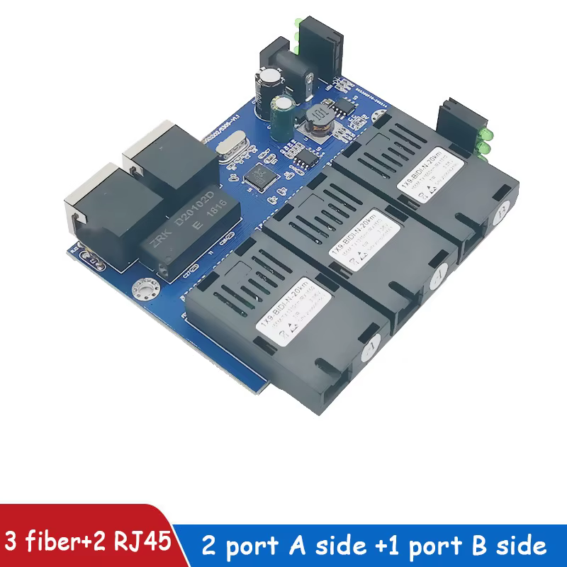 Convertidor de Medios Ethernet por Fibra 20 km - 2 RJ45, 3 SC, 10/100M