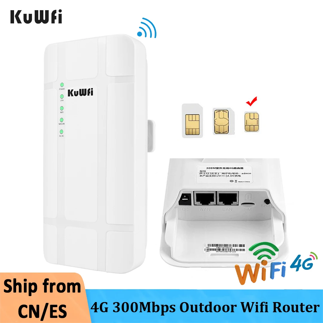 KuWFi-enrutador WIFI 4G para exteriores, con tarjeta Sim, adaptador POE de 24V resistente al agua de 300Mbps, antena inalámbrica de alta ganancia para cámara IP - imagen 2