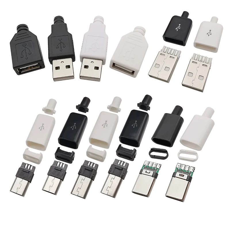 10 Uds. Conectores USB tipo C/Micro/USB 2,0 tipo A adaptador de montaje macho hembra DIY reparación de soldadura enchufe de carga de datos