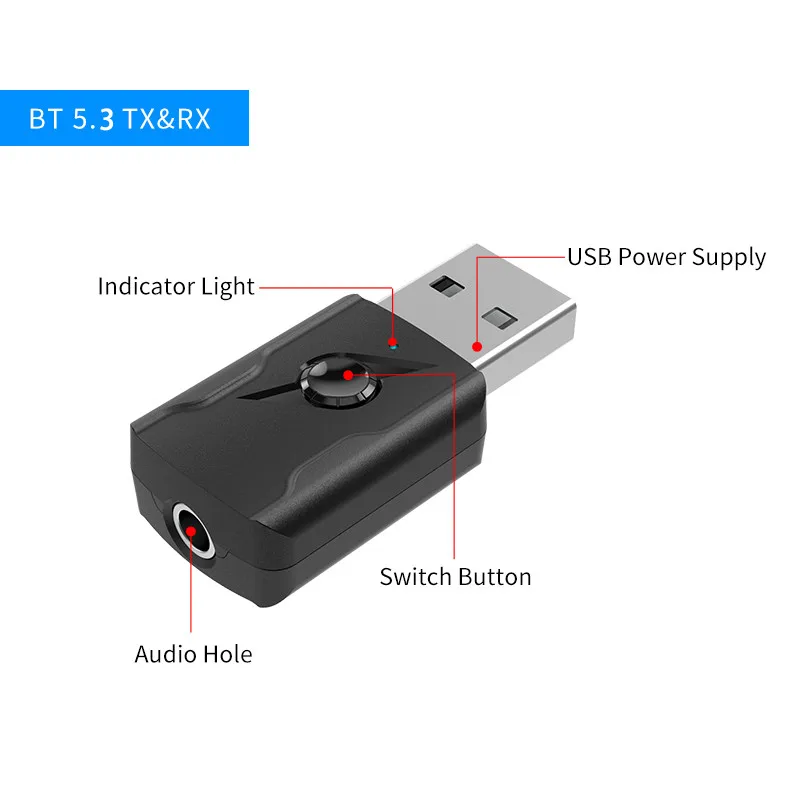 Adaptador inalámbrico 4 en 1 con Bluetooth 5,3, Adaptador de 3 y 5mm con conector AUX, USB, Dongle, receptor de Audio y música estéreo para coche, manos libres, altavoz de música para llamadas - imagen 5