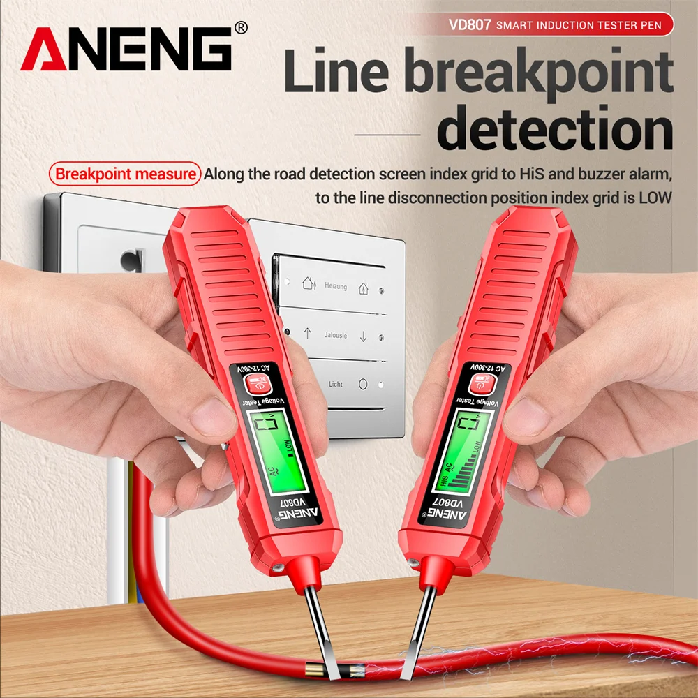 ANENG VD807 probador de inducción de una palabra portátil 50/60Hz pluma eléctrica inteligente Sensor NCV AC 12-300V herramientas de detección de cables sin contacto - imagen 4