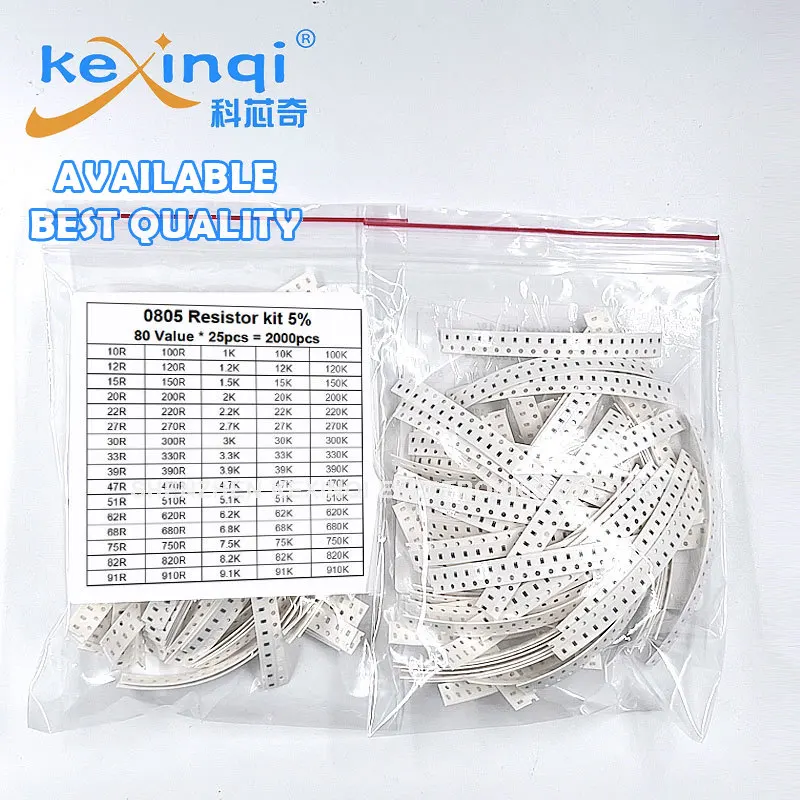 Juego de resistencias para manualidades, Kit surtido de resistencias 2000 SMD, 10R-0805 K Ohm 910 80 valores X 25 piezas muestra 10 5% 100 3,3 330 47 R K, 4,7 piezas