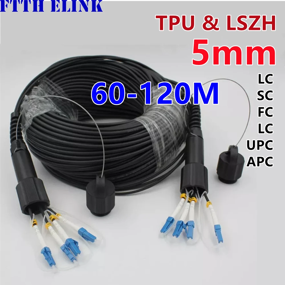 Cable de fibra óptica para exteriores, 4 núcleos, TPU, 4C, LC-LC, 60m-120m, 5mm, impermeable, SM LSZH, cable blindado, monomodo, FTTH jumper, 100m, 80m