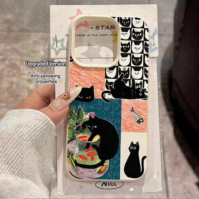 Funda de teléfono con textura de lichi suave con diseño de Collage de gato negro para Xiaomi Poco F7 M6 X6 X5 X7 Pro F5 Mi 15T 14T 14 13 12 Pro - imagen 2