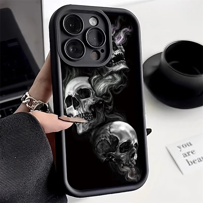 Funda de calavera de Color sólido para iPhone 13 11 15 14 Pro Max 12 XR XS 7 8 Plus SE 2020 13promax 14promax 15promax fundas de silicona - imagen 2