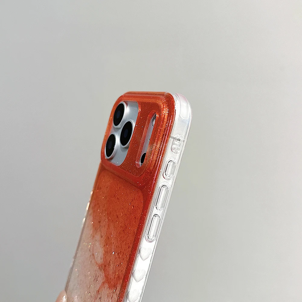 Funda de teléfono transparente con purpurina degradada naranja coreana para IPhone 13, 15, 14, 16 Pro Max, funda a prueba de golpes para Iphone 17 17pro 17promax - imagen 5