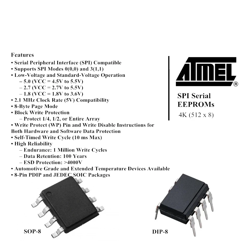 (10 uds) serie AT25040 AT25040N-10SI-1.8/2,7 SOP-8 AT25040N-10SC-1.8/2,7 AT25040-10PC-1.8/2,7 AT25040-10PI-1.8/2,7 DIP-8 25040 - imagen 4