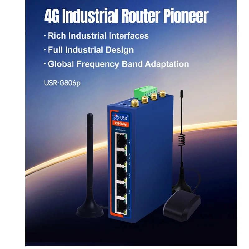 USR-G806p Módulo celular 4G mejorado enrutador Wifi industrial con RS232 + RS485 serie dual/5 puertos de red-1 WAN + 1WAN/LAN + 3LAN - imagen 2