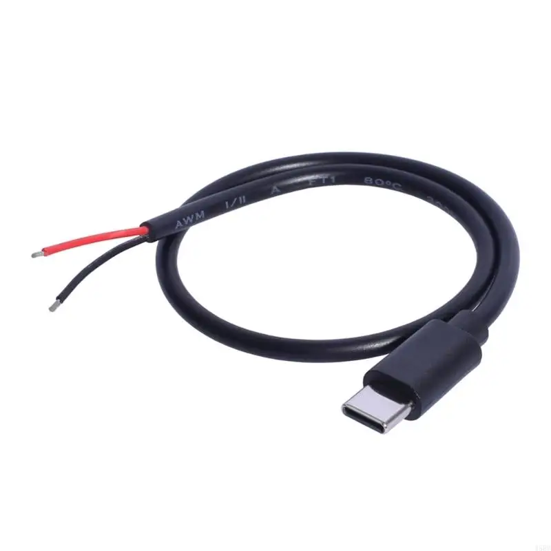 Cable de extremo abierto USB C a 2 pines de 30cm, Cable de alimentación de cola de cerdo de 15W USB tipo C macho de 2 pines, Cable de repuesto DIY para luz LED