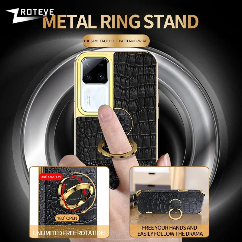 Para Vivo V30 Pro funda Zroteve soporte de anillo de cuero de cocodrilo funda suave para Vivo V30 V30Pro VivoV30 Pro fundas de teléfono a prueba de golpes - imagen 2