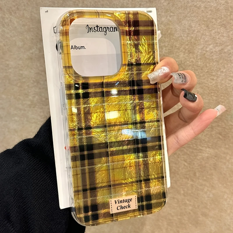 Funda de teléfono con diseño de glaciar y rejilla con purpurina dorada Vintage para iPhone 16 15 Pro Max 14 13 12 11 XS XR X 7 8 Plus, funda suave de silicona - imagen 2