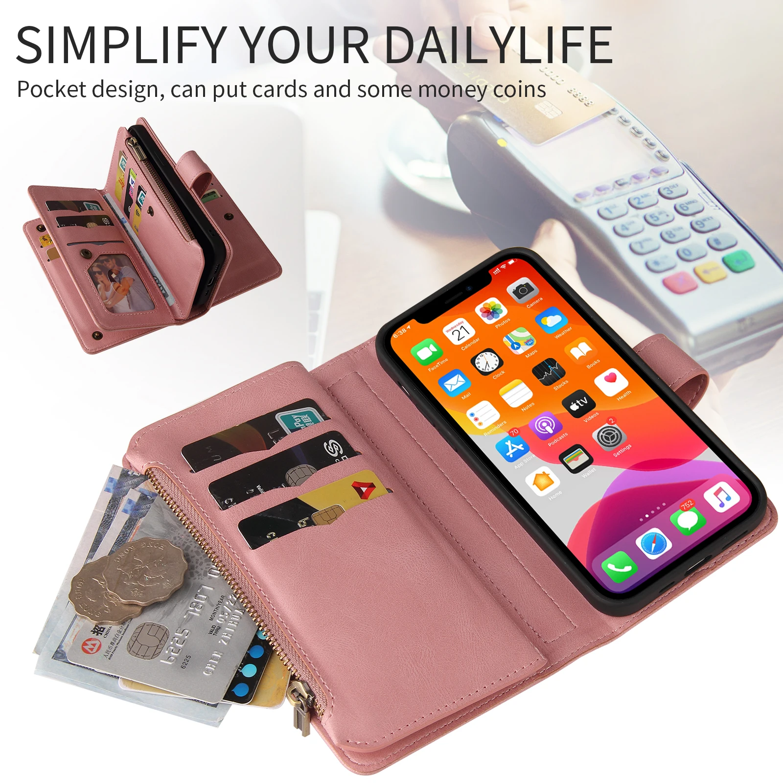 OPPO Realme Funda cuero con cremallera y ranuras para tarjetas - imagen 3