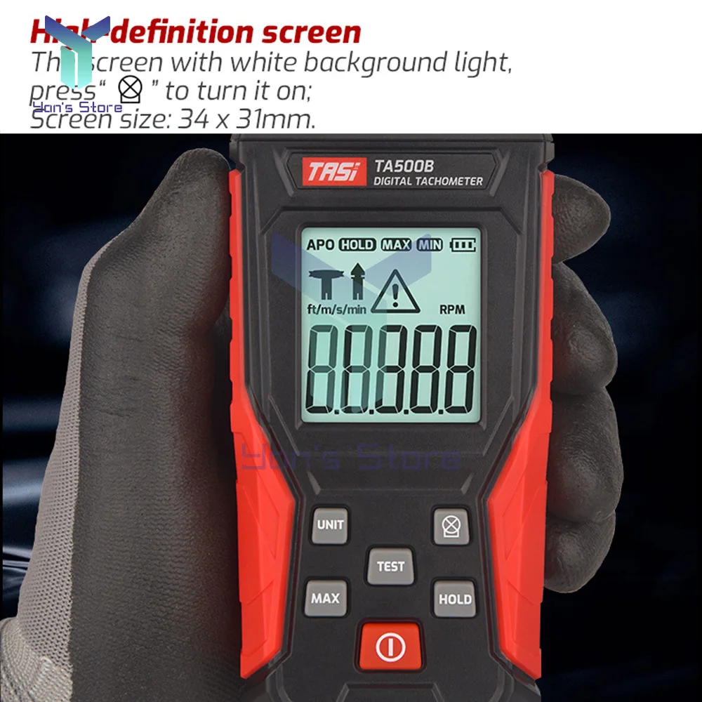 Tacómetro láser Digital TA500C, 1 piezas, 0,3 ~ 100000RPM, pantalla de 9999 Rpm, medidor de RPM, interruptor de tacómetro de contacto 2 en 1, velocímetro - imagen 2