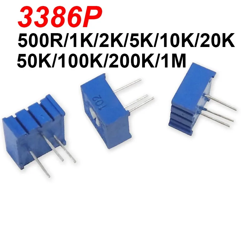 10 Uds 3386P 100R 200R 500R 1K 2K 5K 10K 20K 50K 100K 200K 500K 1M Ohm 3386 100 200 500 potenciómetro recortador Trimpot - imagen 4