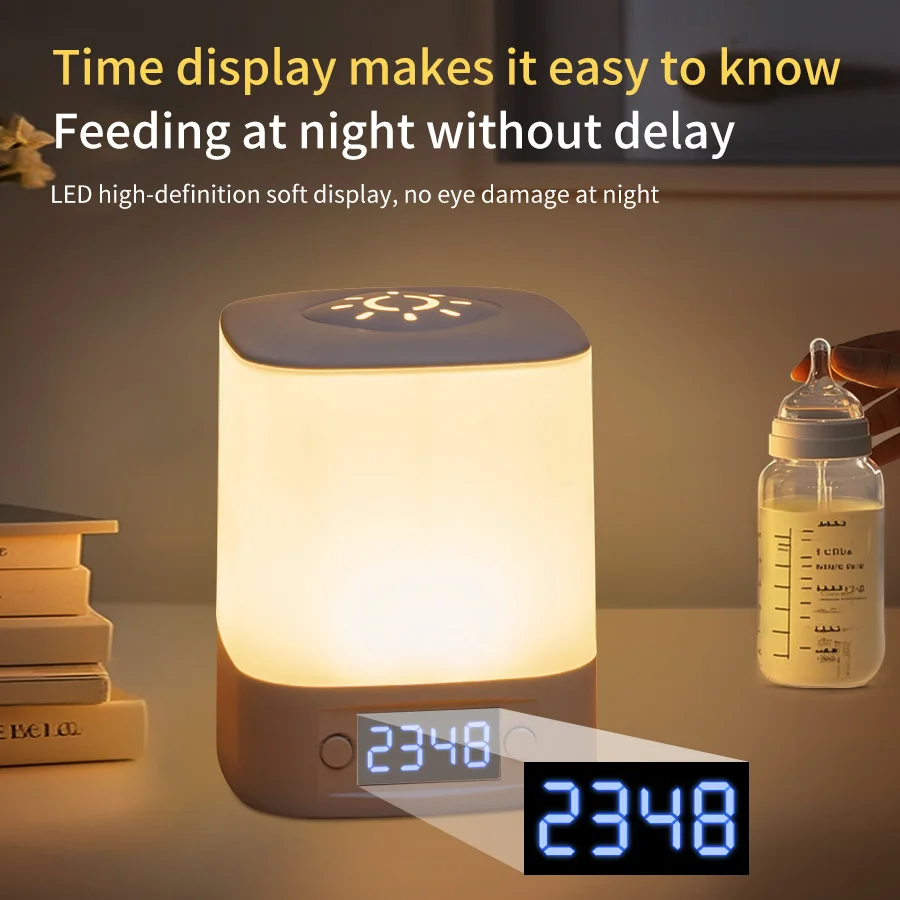 Luz nocturna Led recargable con pantalla de tiempo, lámpara de noche de brillo ajustable alimentada por USB para dormitorio de lectura de guardería de bebé