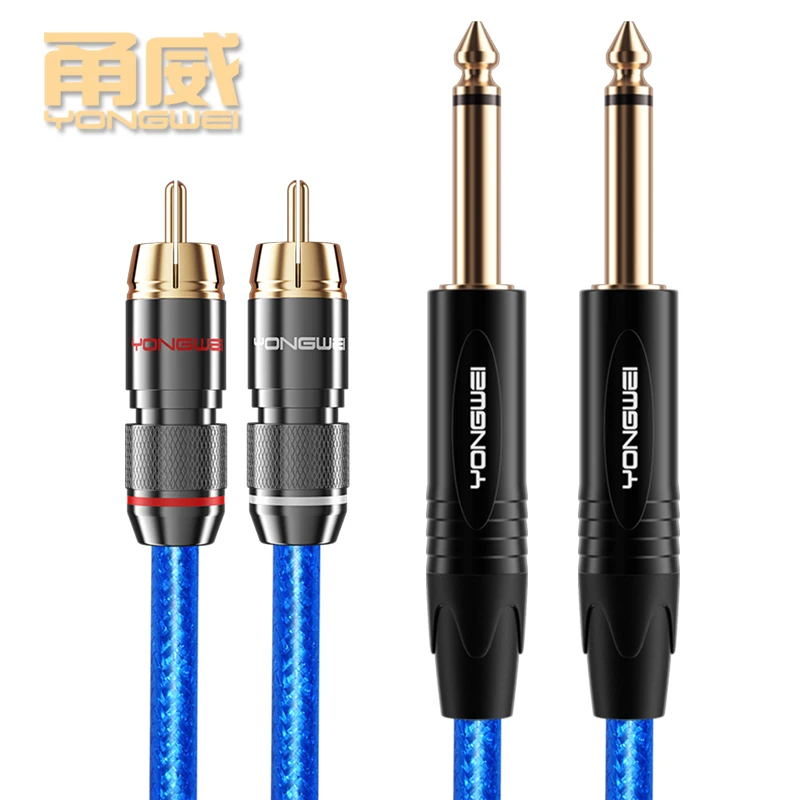 YONGWEI-Cable de audio chapado en oro de 6,5mm a RCA, Cable de Audio Hifi Dual de 6,35mm a doble RCA para amplificador, mezclador, altavoz, alta gama, OFC