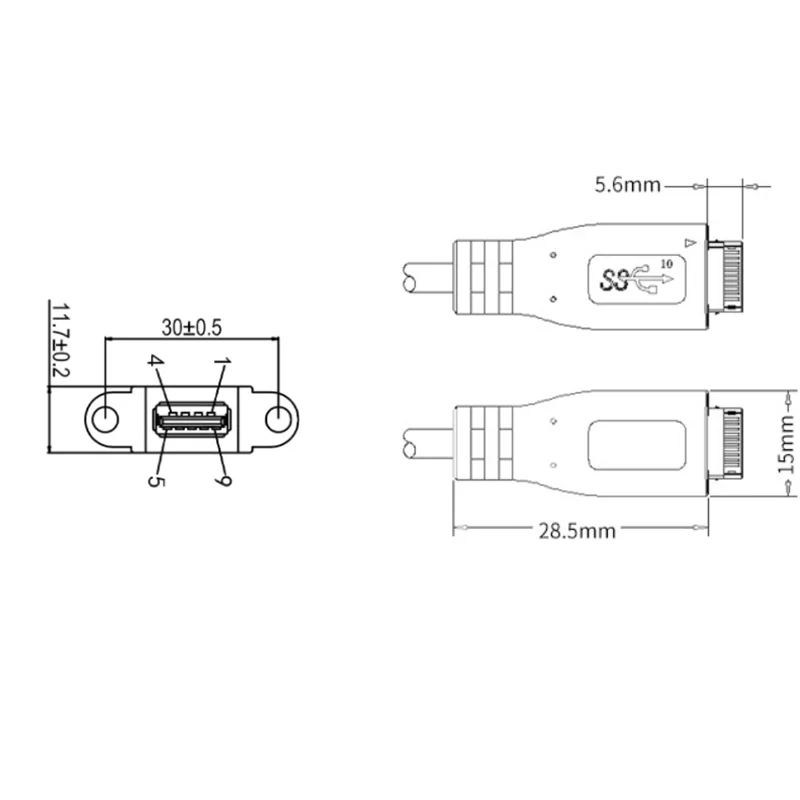 Par hembra USB 3,0 de 0,5 m, Cable de conexión de placa base trasera para Host de ordenador tipo e con tornillos de montaje en Panel para asegurar Cable de datos - imagen 4